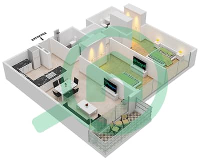 المخططات الطابقية لتصميم الوحدة 101 / FLOOR IST شقة 2 غرفة نوم - برج أورب