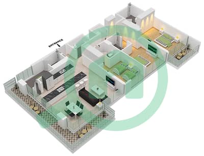 المخططات الطابقية لتصميم الوحدة 104 /FLOOR-IST شقة 3 غرف نوم - برج أورب