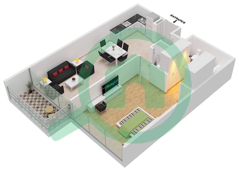 Резиденции 11 - Апартамент 1 Спальня планировка Единица измерения 204 / FLOOR 2-3 interactive3D