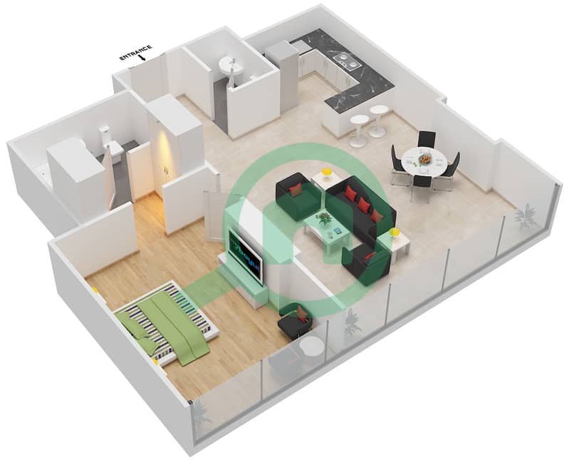 Скай Гарденс ДИФЦ - Апартамент 1 Спальня планировка Тип 1B interactive3D