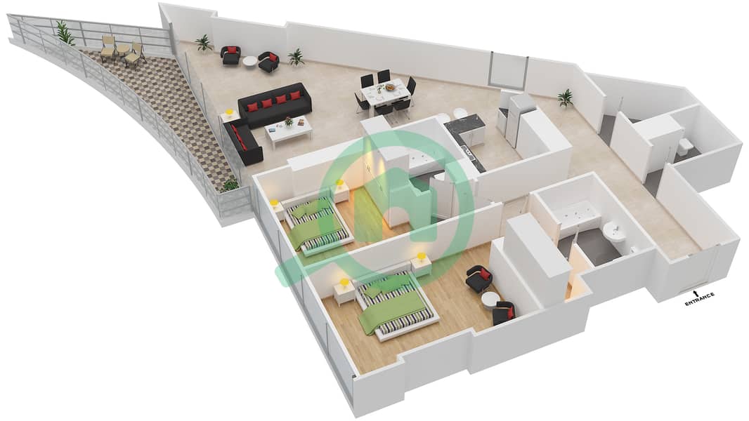 Sky Gardens DIFC - 2 Bedroom Apartment Type 2B Floor plan interactive3D