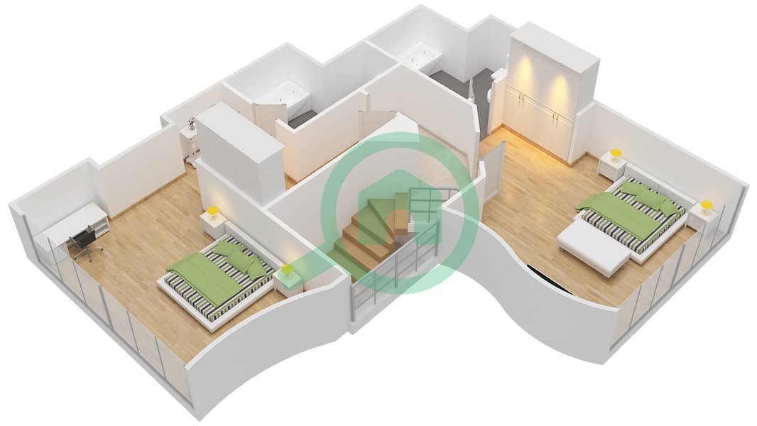 المخططات الطابقية لتصميم النموذج D3A شقة 2 غرفة نوم - سكاي جاردنز Upper Floor interactive3D