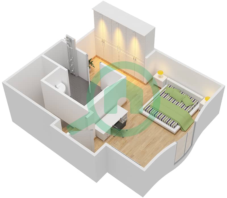 DIFC空中花园 - 1 卧室公寓类型D1B戶型图 Upper Floor interactive3D