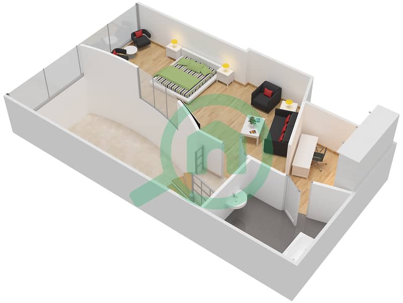 Скай Гарденс ДИФЦ - Апартамент 1 Спальня планировка Тип D1C Upper Floor interactive3D