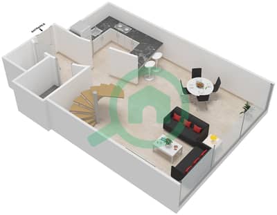 المخططات الطابقية لتصميم النموذج D شقة 1 غرفة نوم - سكاي جاردنز
