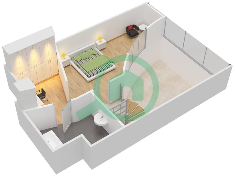 المخططات الطابقية لتصميم النموذج D شقة 1 غرفة نوم - سكاي جاردنز Upper Floor interactive3D