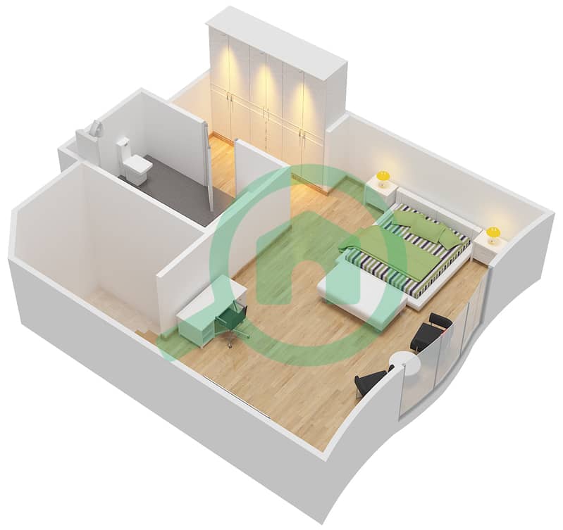 المخططات الطابقية لتصميم النموذج E شقة 1 غرفة نوم - سكاي جاردنز Upper Floor interactive3D