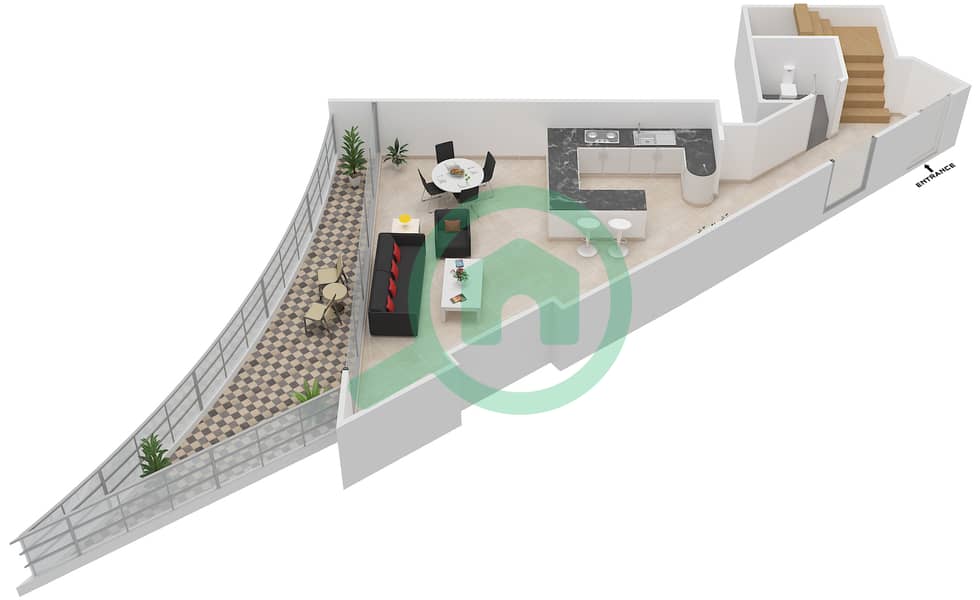 DIFC空中花园 - 1 卧室公寓类型A戶型图 Lower Floor interactive3D