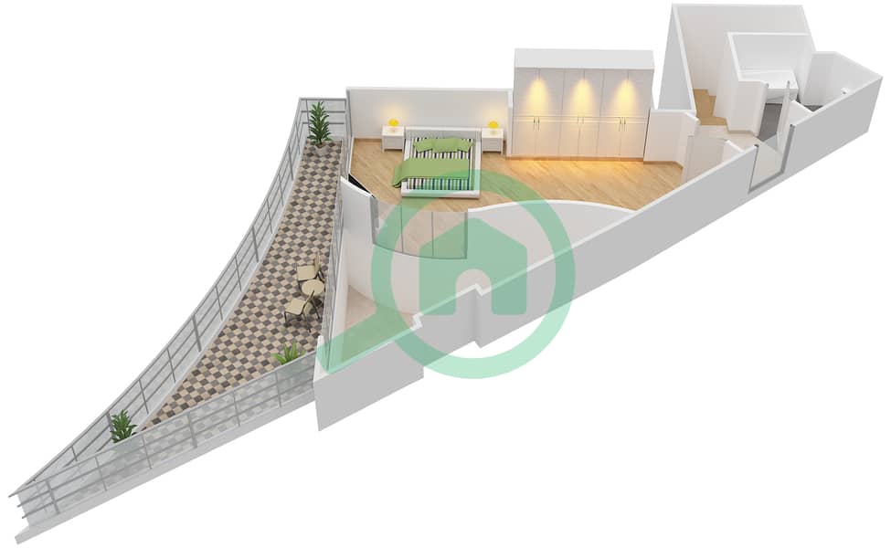 المخططات الطابقية لتصميم النموذج A شقة 1 غرفة نوم - سكاي جاردنز Upper Floor interactive3D
