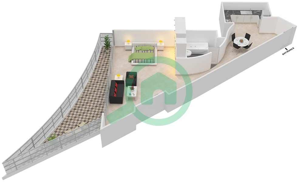 المخططات الطابقية لتصميم النموذج A شقة استوديو - سكاي جاردنز interactive3D