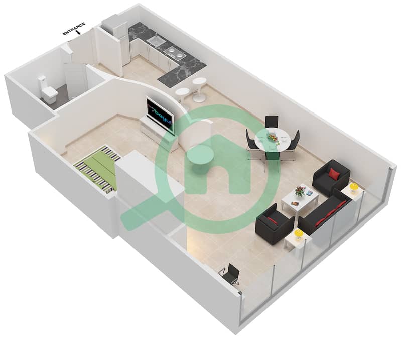 المخططات الطابقية لتصميم النموذج C شقة استوديو - سكاي جاردنز interactive3D