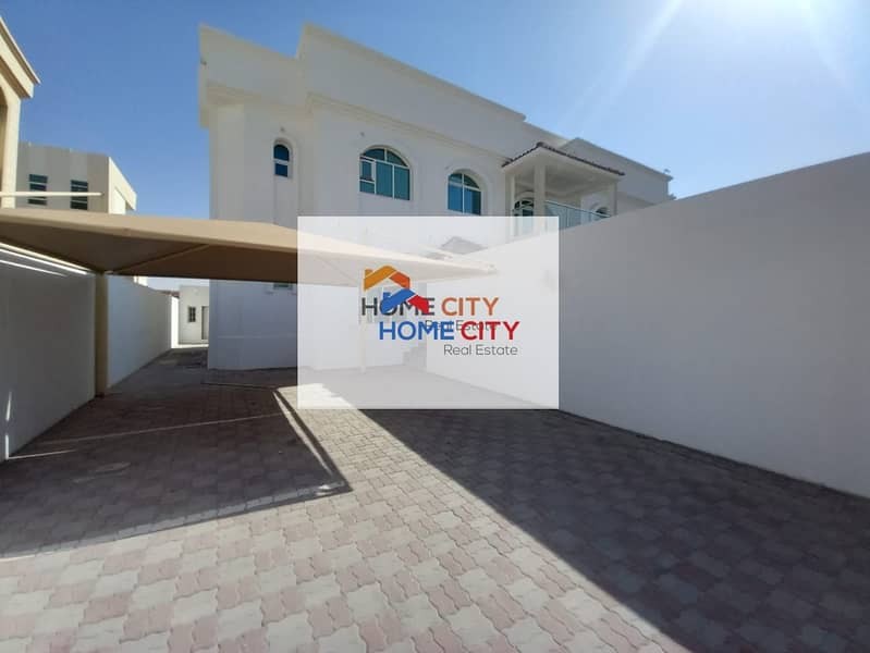 Villa for rent in Shakhbout City, 3 master rooms, 100,000 dirhams, including water, electricity and maintenance