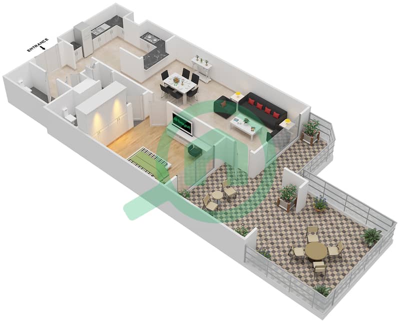 马纳泽尔-阿尔霍尔住宅集群 - 1 卧室公寓单位G-02,07戶型图 Ground Floor interactive3D