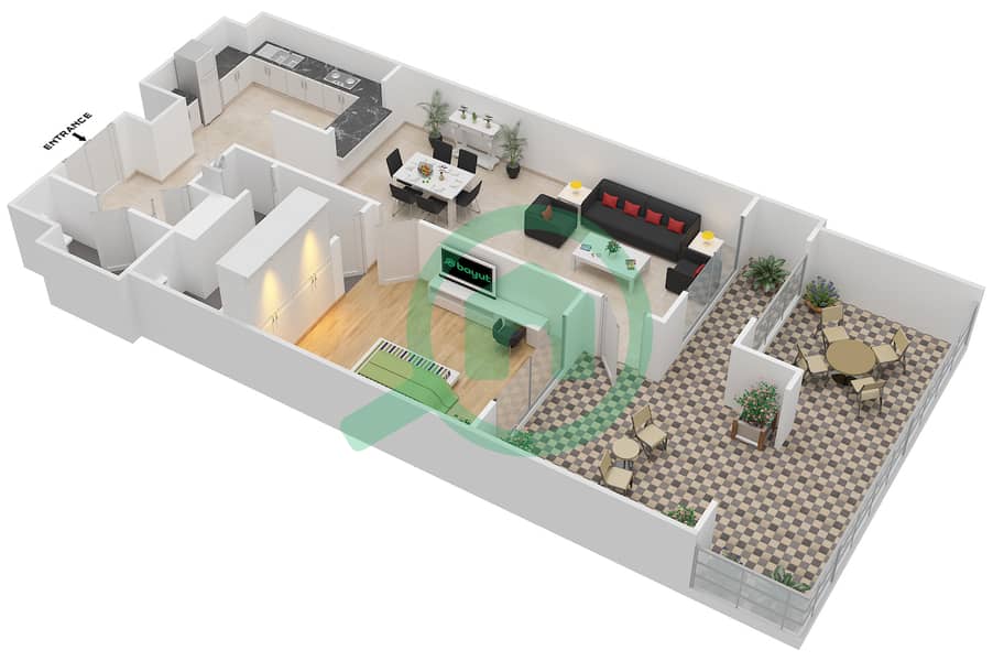 马纳泽尔-阿尔霍尔住宅集群 - 1 卧室公寓单位G-24戶型图 Ground Floor interactive3D