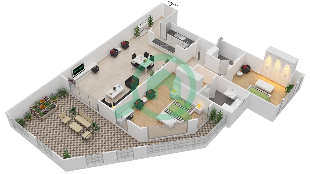 Manazel Al Khor - 2 Bedroom Apartment Unit 4-15 Floor plan Floor 4 interactive3D