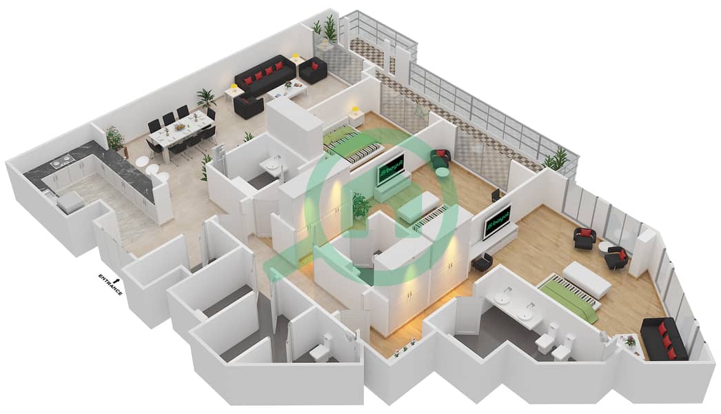 马纳泽尔-阿尔霍尔住宅集群 - 3 卧室公寓单位4-04戶型图 Floor 4 interactive3D
