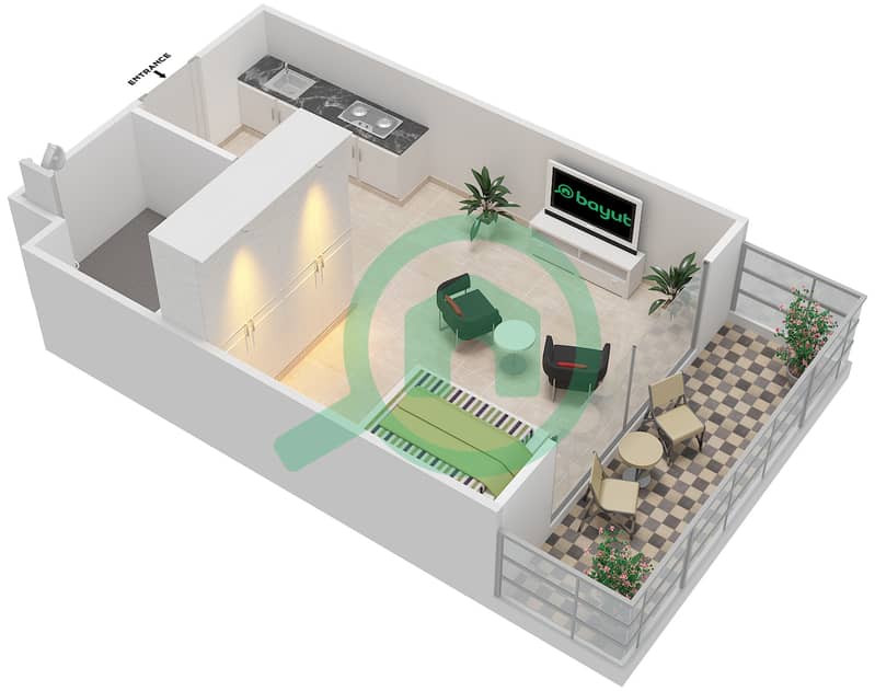 المخططات الطابقية لتصميم النموذج SC-T شقة استوديو - برج الريف interactive3D