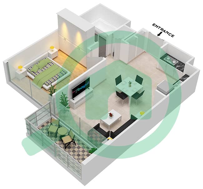 المخططات الطابقية لتصميم الوحدة 07 / FLOOR 2-16,18-33 شقة 1 غرفة نوم - B كريك سايد 18‬ interactive3D