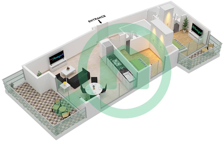 海洋塔楼 - 2 卧室公寓类型7戶型图 interactive3D