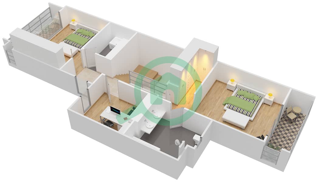 Yas Acres - 2 Bedroom Townhouse Type 2M Floor plan First Floor interactive3D