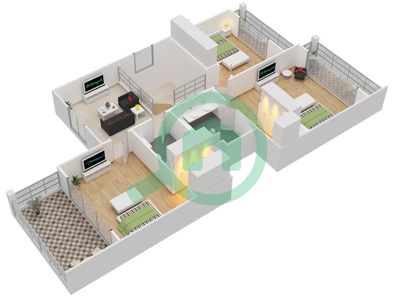المخططات الطابقية لتصميم النموذج 3MA تاون هاوس 3 غرف نوم - ياس ايكرز First Floor interactive3D