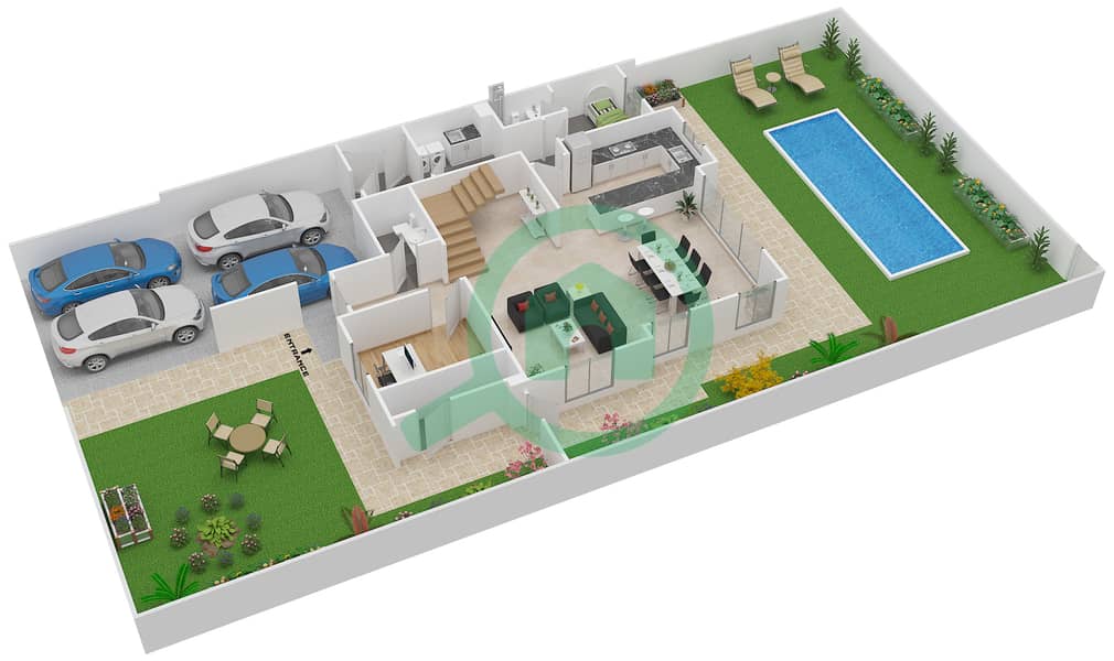 亚斯-阿克雷斯 - 4 卧室联排别墅类型4X戶型图 Ground Floor interactive3D