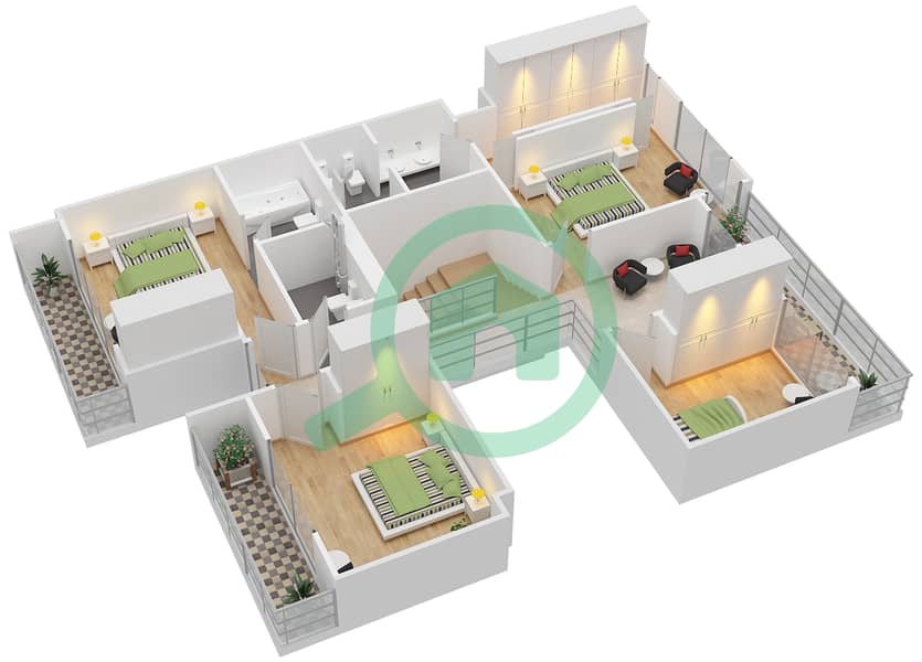 亚斯-阿克雷斯 - 4 卧室联排别墅类型4X戶型图 First Floor interactive3D