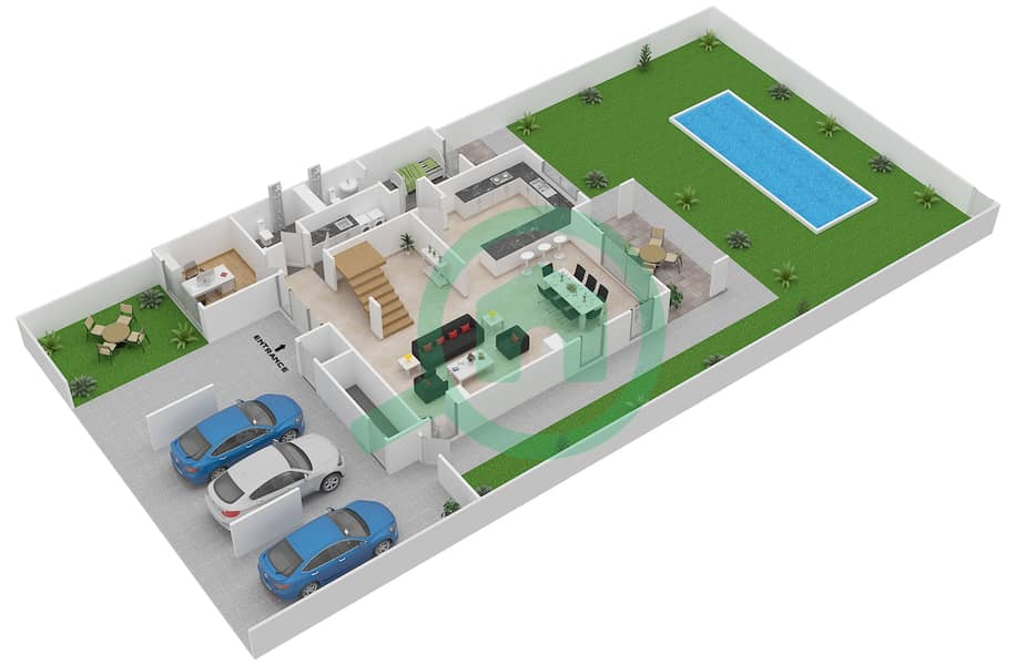 Яс Экрес - Таунхаус 4 Cпальни планировка Тип 4Y Ground Floor interactive3D
