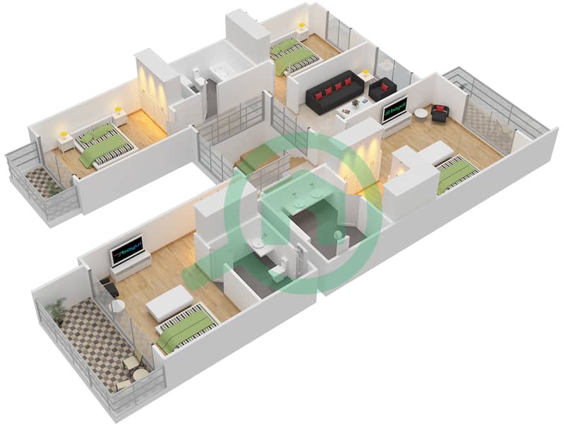 Yas Acres - 4 Bedroom Townhouse Type 4Y Floor plan First Floor interactive3D
