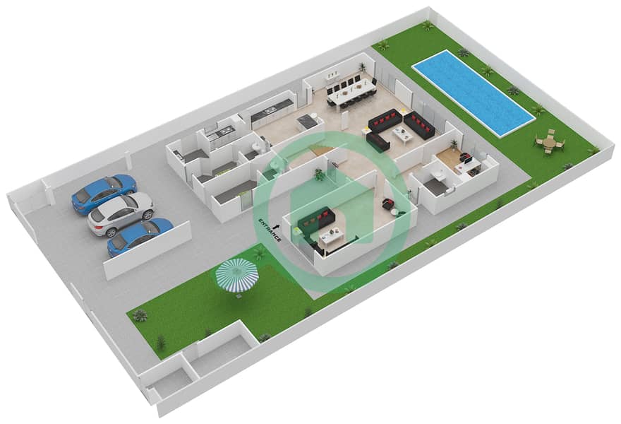 Yas Acres - 4 Bedroom Villa Type 4G Floor plan Ground Floor interactive3D