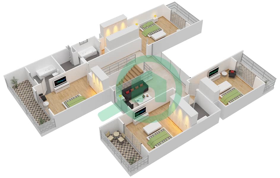 Яс Экрес - Вилла 4 Cпальни планировка Тип 4G First Floor interactive3D