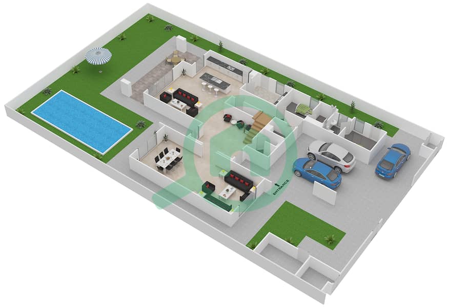 المخططات الطابقية لتصميم النموذج 4F فیلا 4 غرف نوم - ياس ايكرز Ground Floor interactive3D