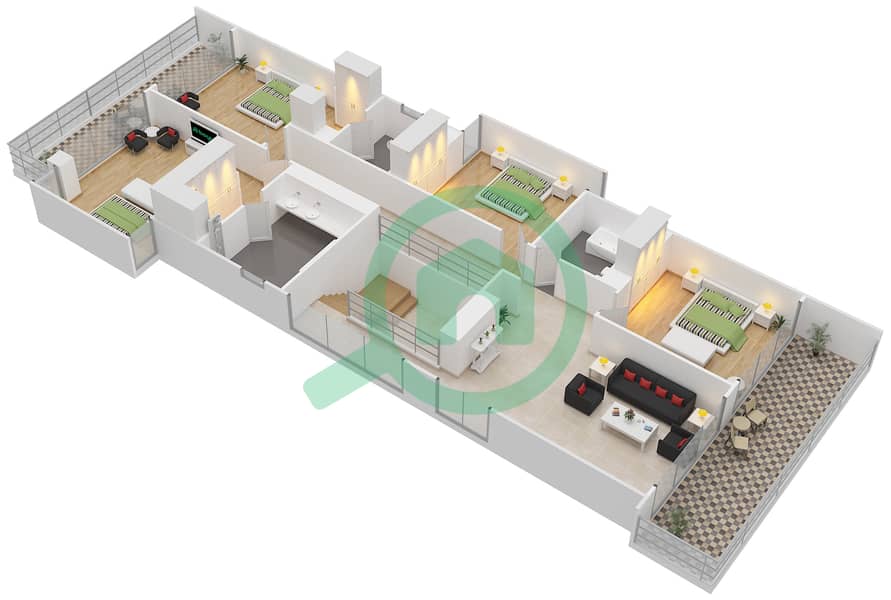 المخططات الطابقية لتصميم النموذج 4F فیلا 4 غرف نوم - ياس ايكرز First Floor interactive3D