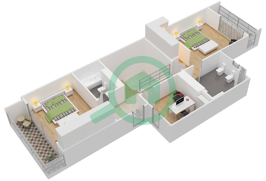 المخططات الطابقية لتصميم النموذج 2E تاون هاوس 2 غرفة نوم - ياس ايكرز First Floor interactive3D
