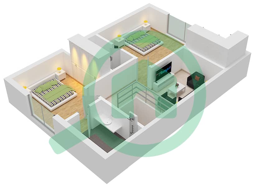 المخططات الطابقية لتصميم النموذج / الوحدة B4 / UNIT 007 تاون هاوس 2 غرفة نوم - حيان First Floor interactive3D