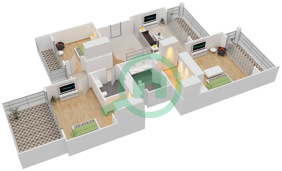 亚斯-阿克雷斯 - 3 卧室联排别墅类型3X戶型图 First Floor interactive3D