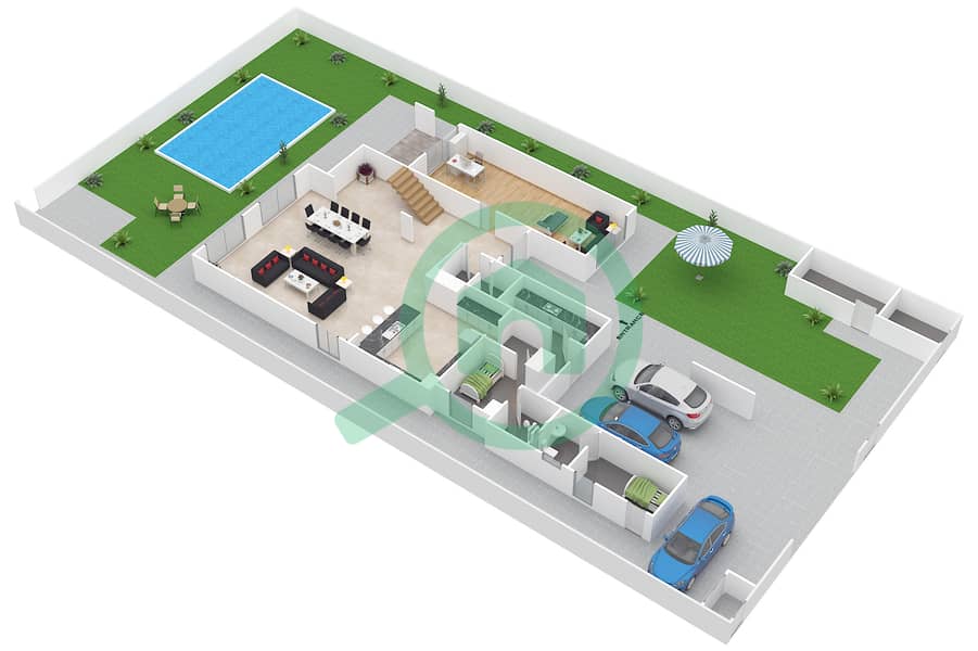 المخططات الطابقية لتصميم النموذج 4SA فیلا 4 غرف نوم - ياس ايكرز Ground Floor interactive3D