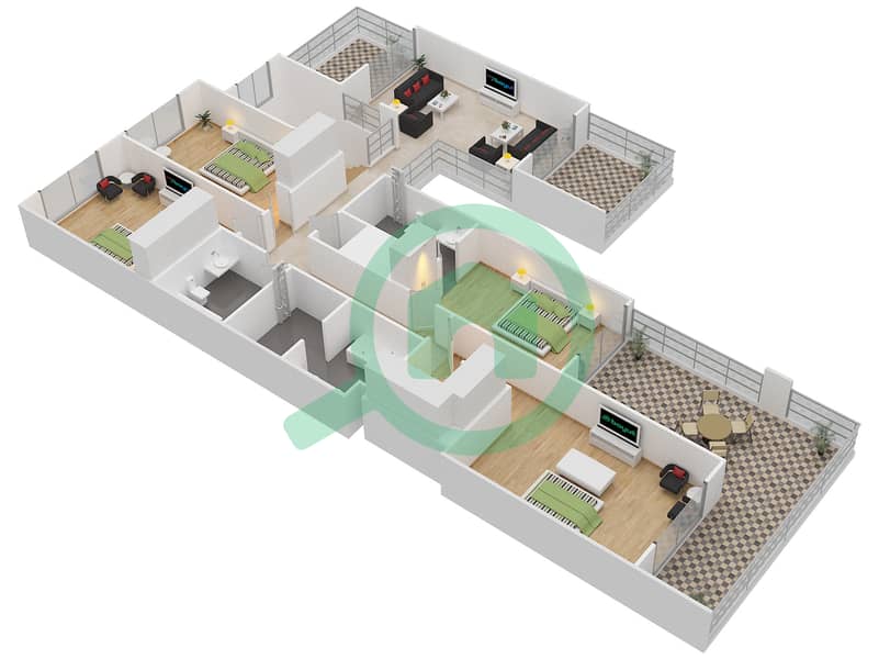 المخططات الطابقية لتصميم النموذج 4SA فیلا 4 غرف نوم - ياس ايكرز First Floor interactive3D