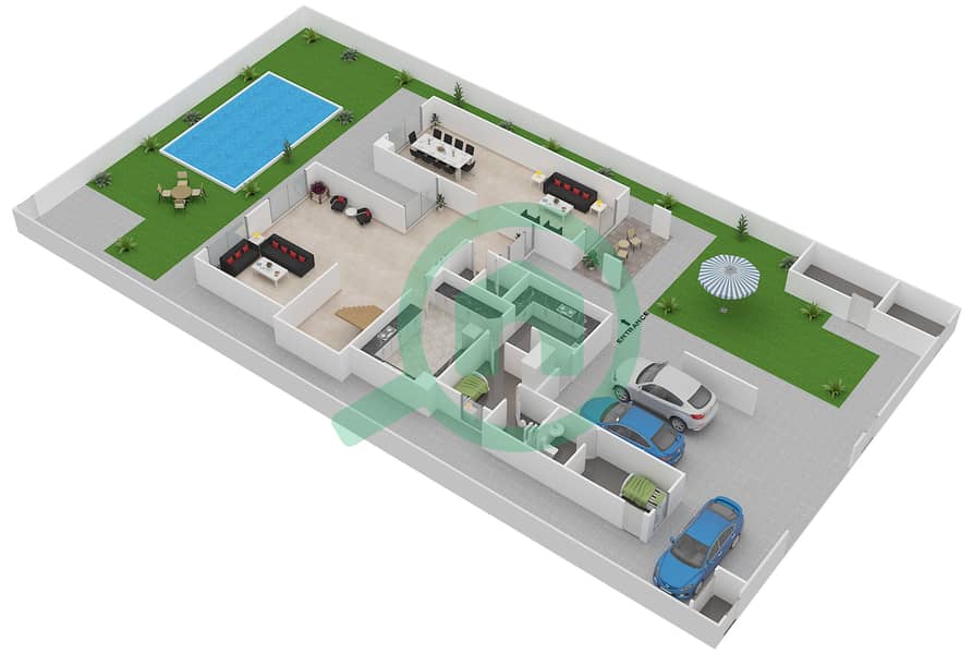 Yas Acres - 4 Bedroom Villa Type 4SB Floor plan Ground Floor interactive3D