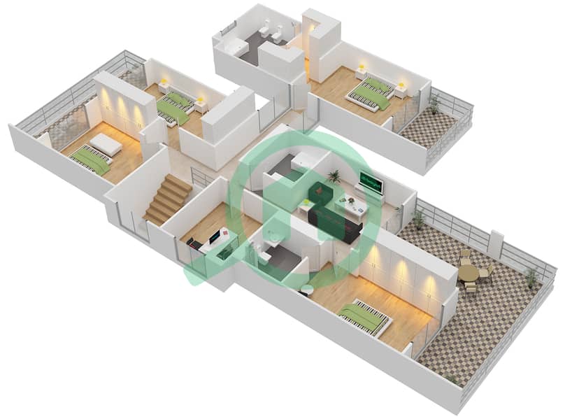 Яс Экрес - Вилла 4 Cпальни планировка Тип 4SB First Floor interactive3D