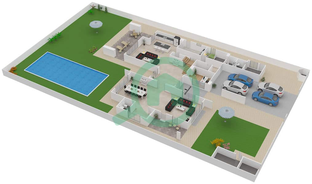 Yas Acres - 5 Bedroom Villa Type 5F Floor plan Ground Floor interactive3D