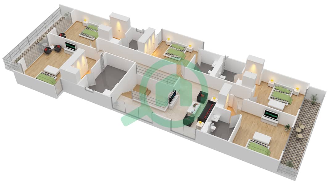 Яс Экрес - Вилла 5 Cпальни планировка Тип 5F First Floor interactive3D
