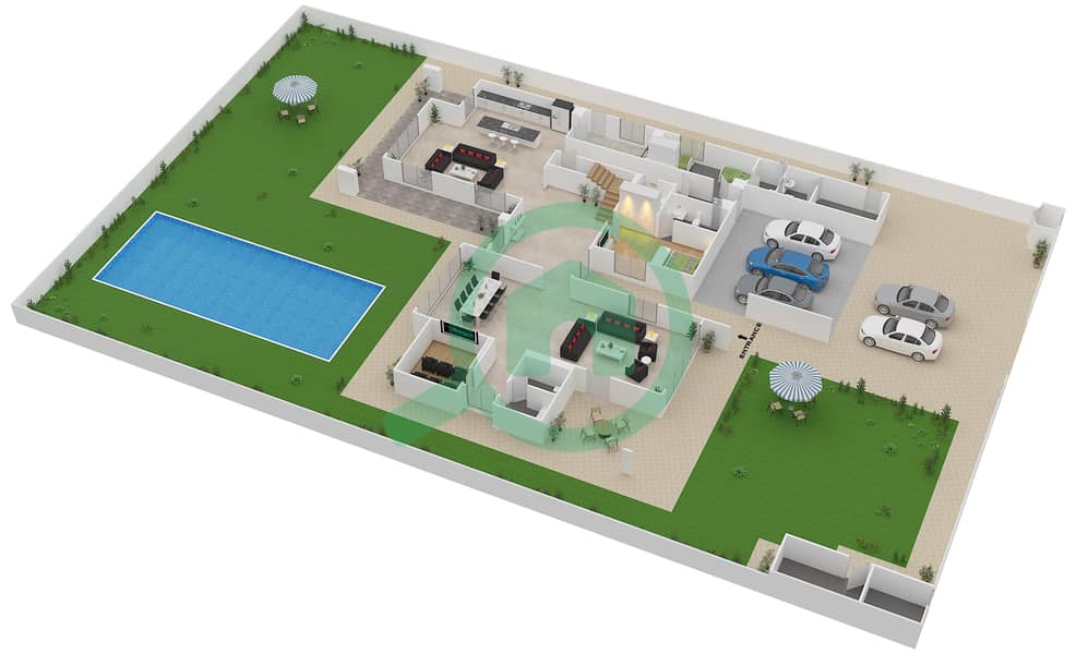 Яс Экрес - Вилла 6 Cпальни планировка Тип 6F Ground Floor interactive3D
