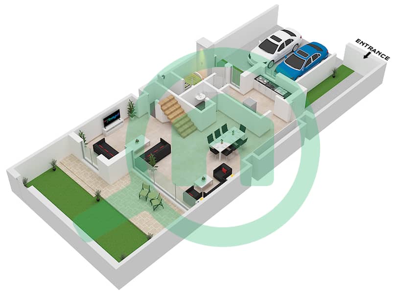 المخططات الطابقية لتصميم النموذج / الوحدة A1 / UNIT 004 تاون هاوس 4 غرف نوم - حيان Ground Floor interactive3D