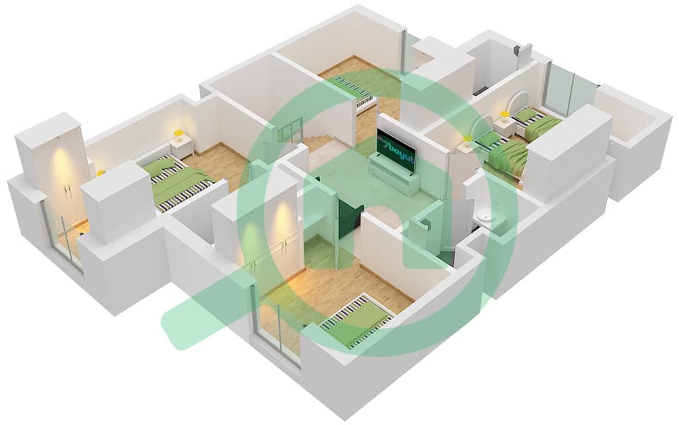 المخططات الطابقية لتصميم النموذج / الوحدة A1 / UNIT 004 تاون هاوس 4 غرف نوم - حيان First Floor interactive3D