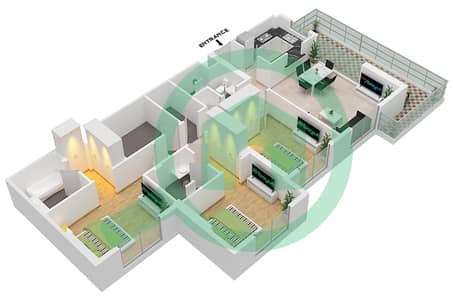 المخططات الطابقية لتصميم النموذج / الوحدة 3B-2/5 شقة 3 غرف نوم - بارك فيوز