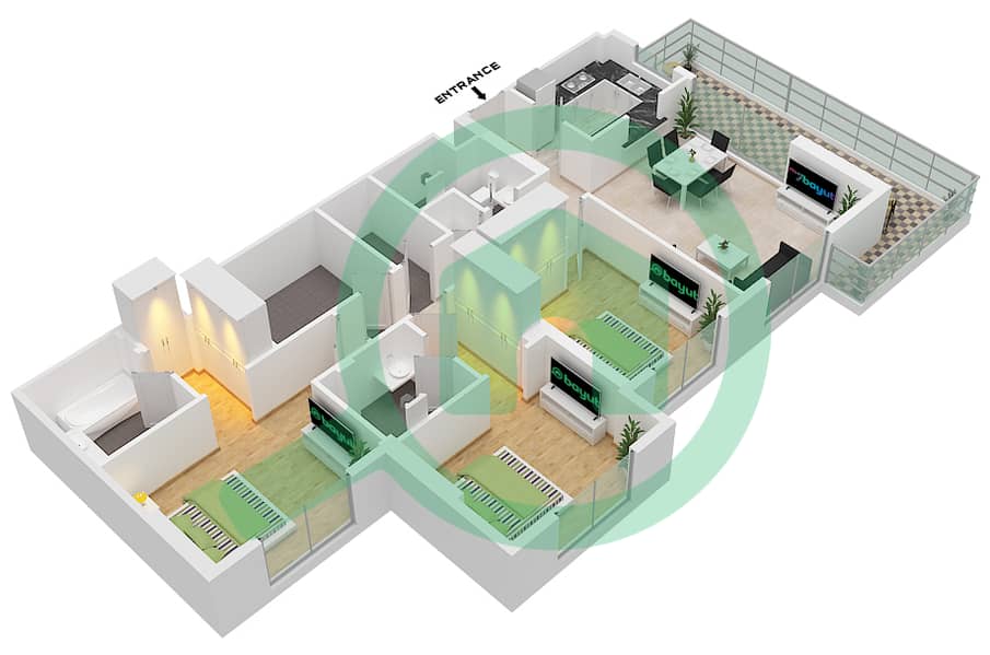 Parkviews - 3 Bedroom Apartment Type/unit 3B-2/5 Floor plan interactive3D