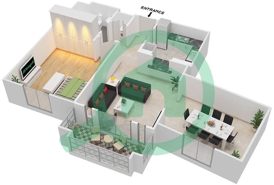 المخططات الطابقية لتصميم الوحدة 6 / FLOOR 1 شقة 1 غرفة نوم - کمون 1 Floor 1 interactive3D