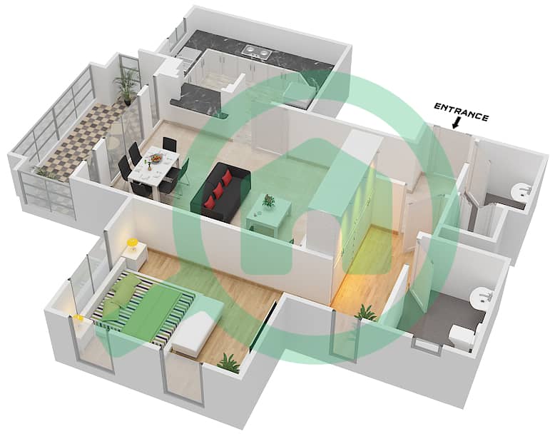Камун 1 - Апартамент 1 Спальня планировка Единица измерения 9A / FLOOR 1 Floor 1 interactive3D
