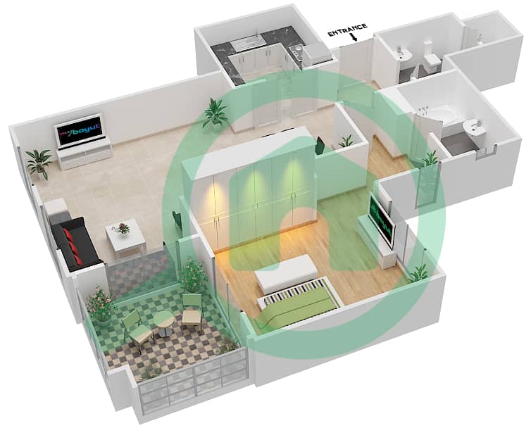 Камун 1 - Апартамент 1 Спальня планировка Единица измерения 3A / FLOOR 1 Floor 1 interactive3D